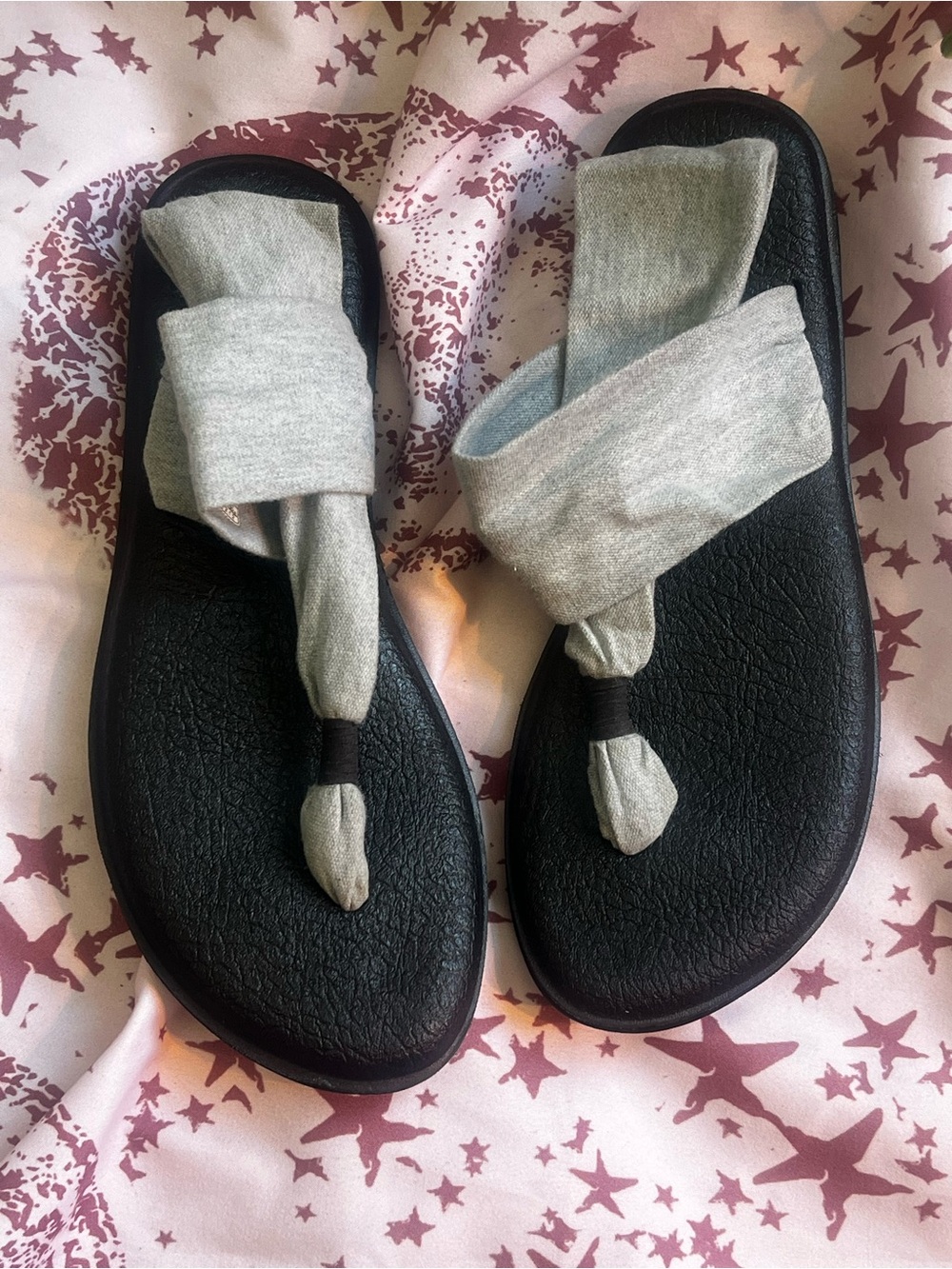 Sanuk Gray Knit Fabric Slip-On Sandal